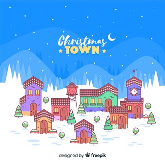 Flat christmas town background