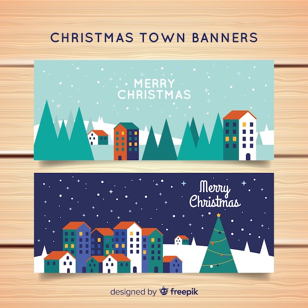 Flat christmas town banners