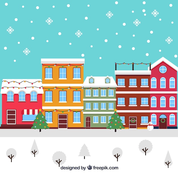 Free vector flat christmas town covered in snow