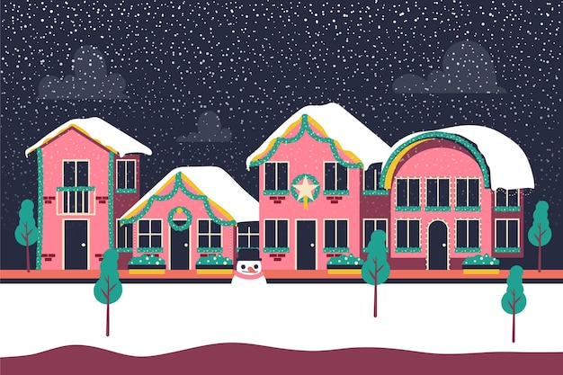 Flat christmas town illustration