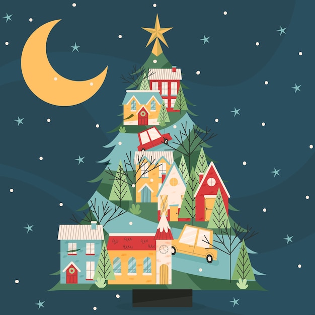 Free vector flat christmas town illustration