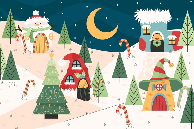 Free Vector flat christmas town illustration