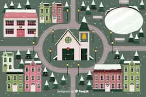 Free vector flat christmas town with church