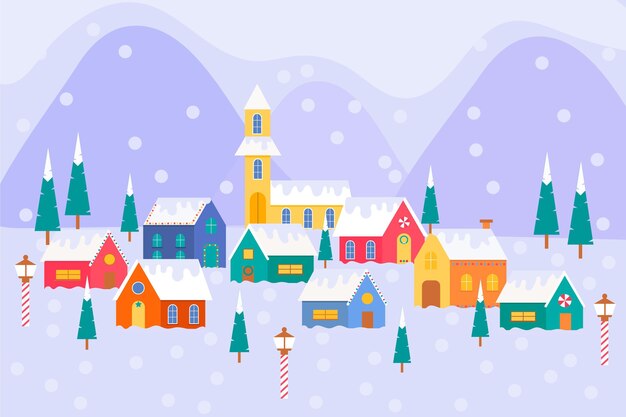 Flat christmas town with houses