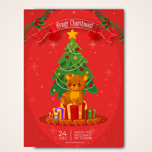 Free vector flat christmas toy drive vertical poster template