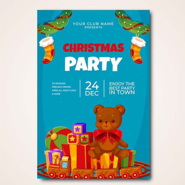 Flat christmas toy drive vertical poster template