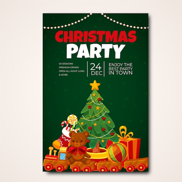 Плоский рождественский игрушечный привод вертикальный шаблон плаката