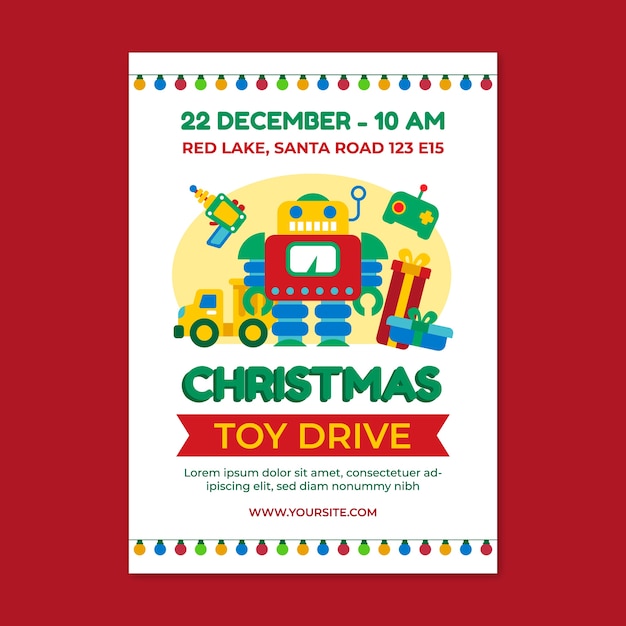 Free vector flat christmas toy drive vertical poster template