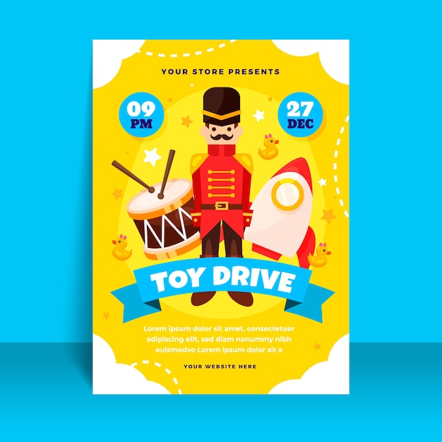 Flat christmas toy drive vertical poster template