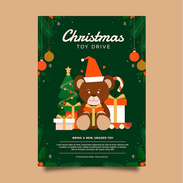 Free vector flat christmas toy drive vertical poster template