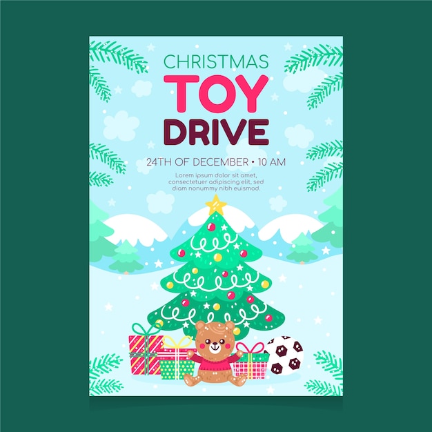 Free vector flat christmas toy drive vertical poster template