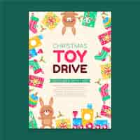 Free vector flat christmas toy drive vertical poster template