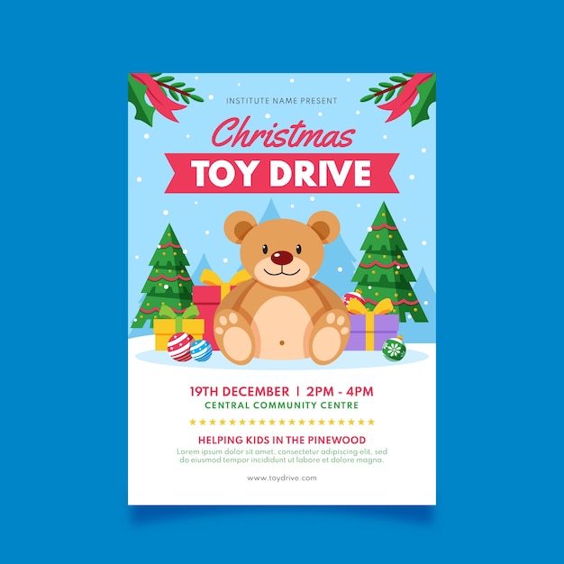 Free vector flat christmas toy drive vertical poster template