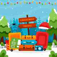 Free vector flat christmas travel illustration