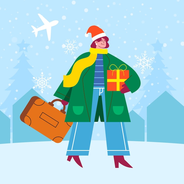 無料ベクター フラット クリスマス旅行イラスト