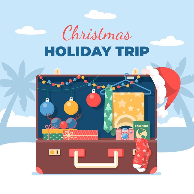 Flat christmas travel illustration