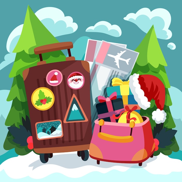 Flat christmas travel illustration