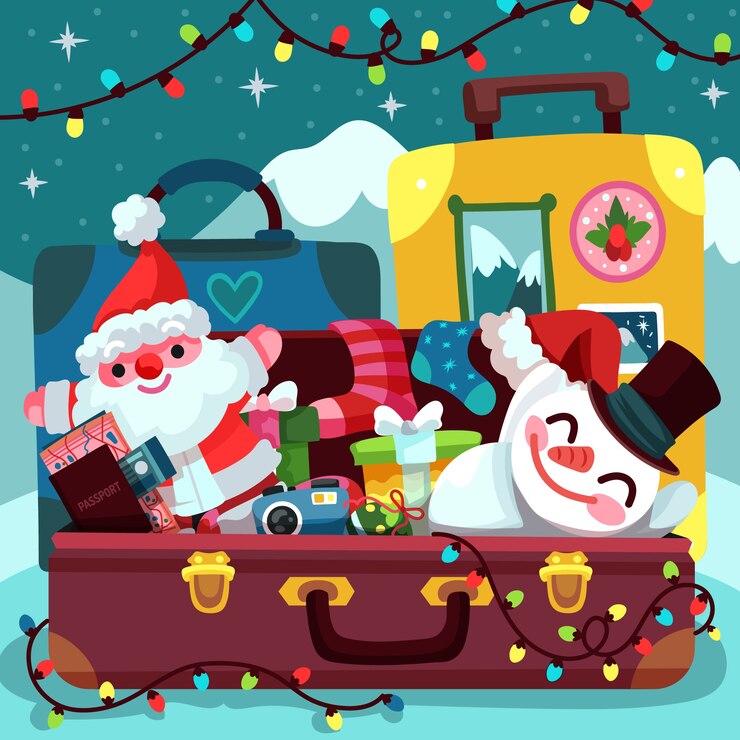 मुफ़्त वेक्टर flat christmas travel illustration