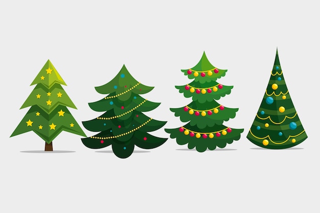 Free vector flat christmas tree variety pack