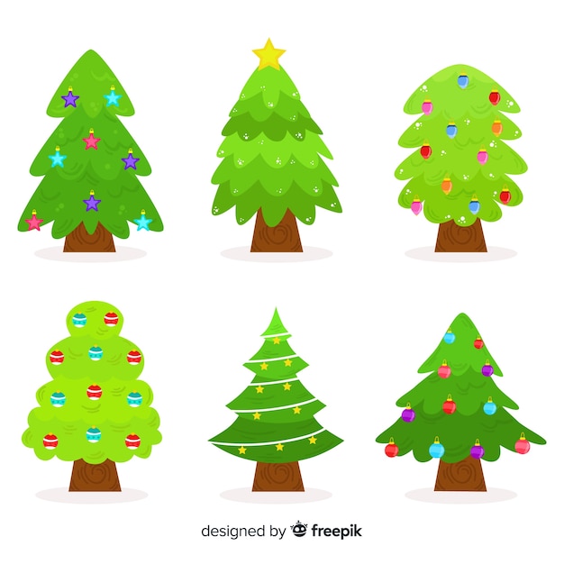 Free vector flat christmas tree with balls collection