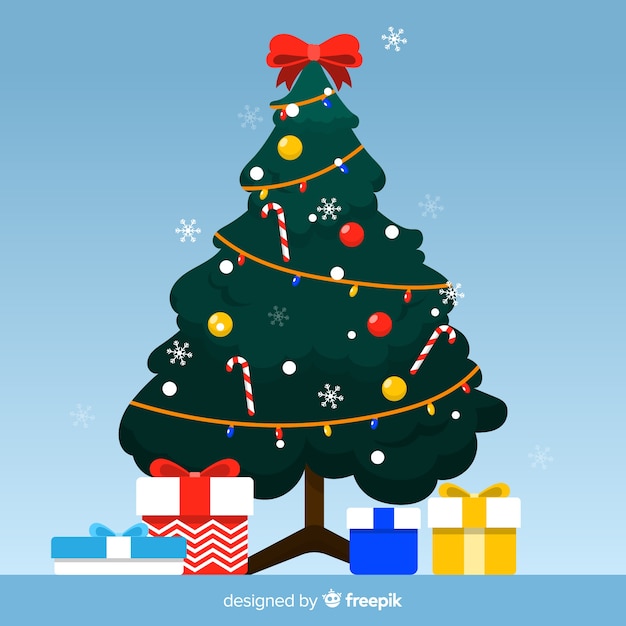 Бесплатное векторное изображение Плоская новогодняя елка с подарками