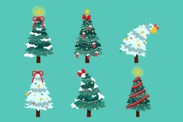 Free vector flat christmas trees collection