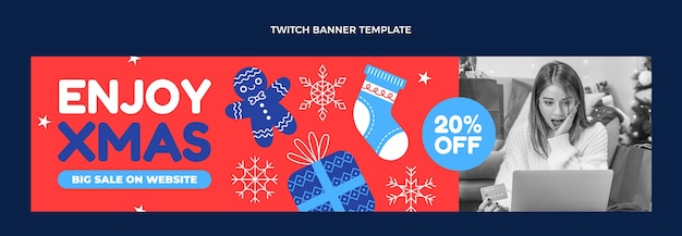 Free vector flat christmas twitch banner