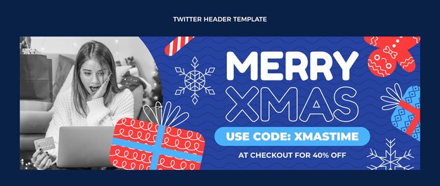 Flat christmas twitter cover template