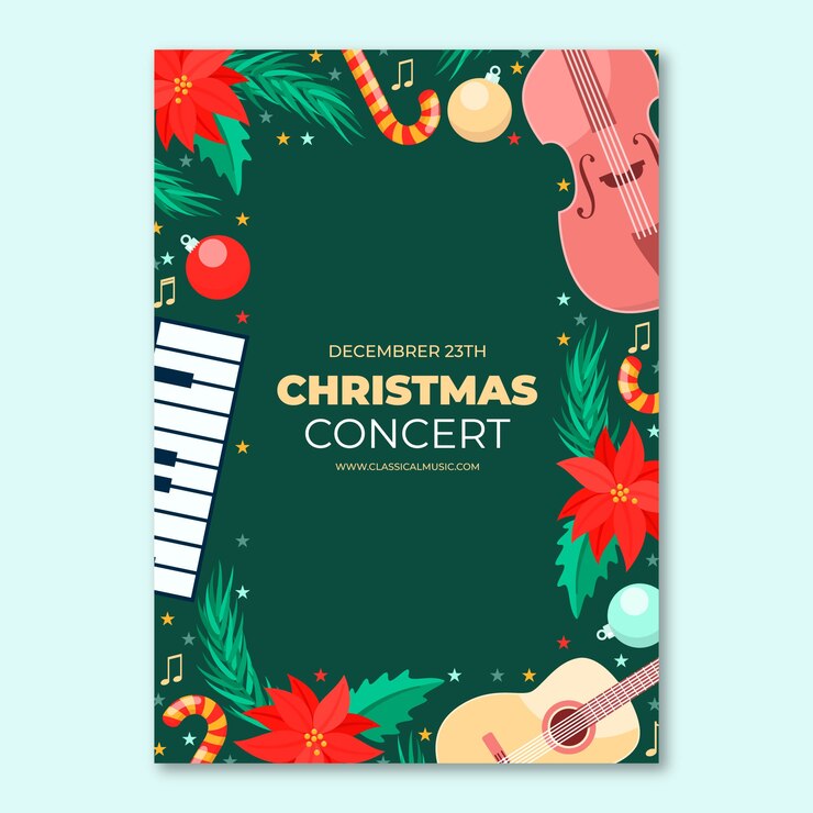 Free Vector flat christmas vertical concert poster template