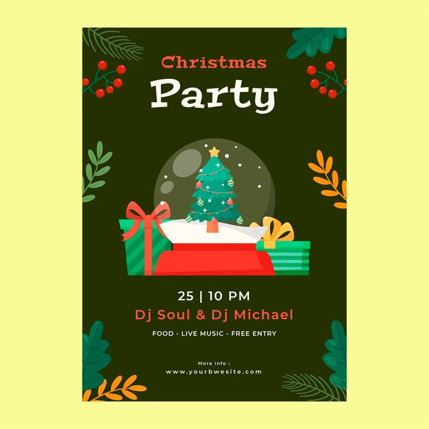 Flat christmas vertical party poster template