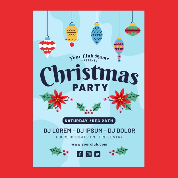 Flat christmas vertical party poster template