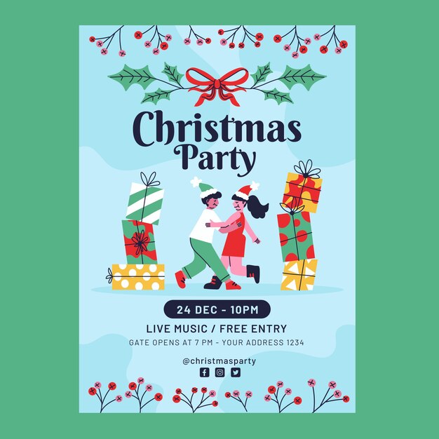 Free vector flat christmas vertical party poster template