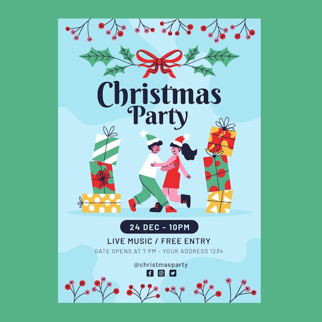 Flat christmas vertical party poster template