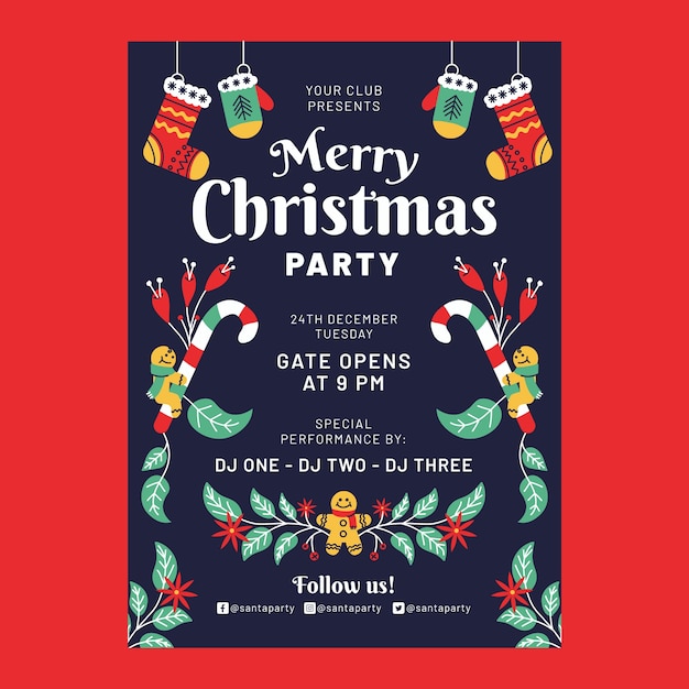Flat christmas vertical party poster template