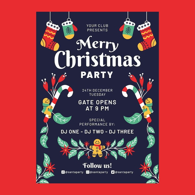 Free vector flat christmas vertical party poster template