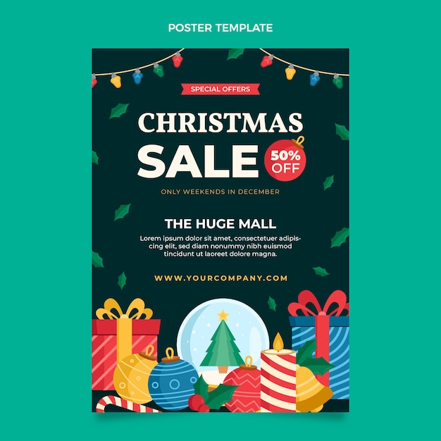 Flat christmas vertical poster template