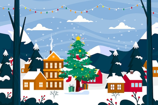 Flat christmas village illustration