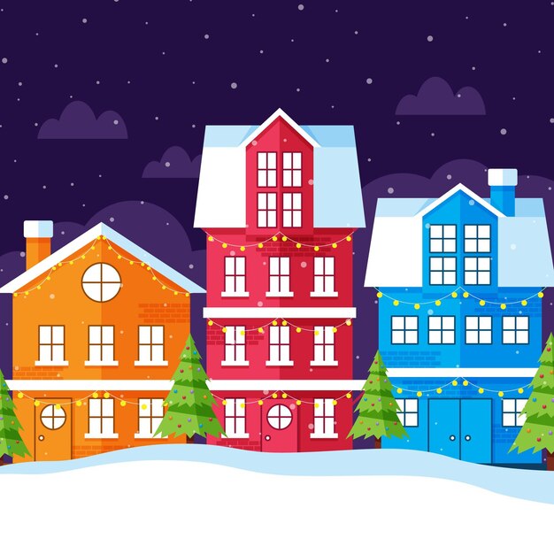 flat christmas village illustration