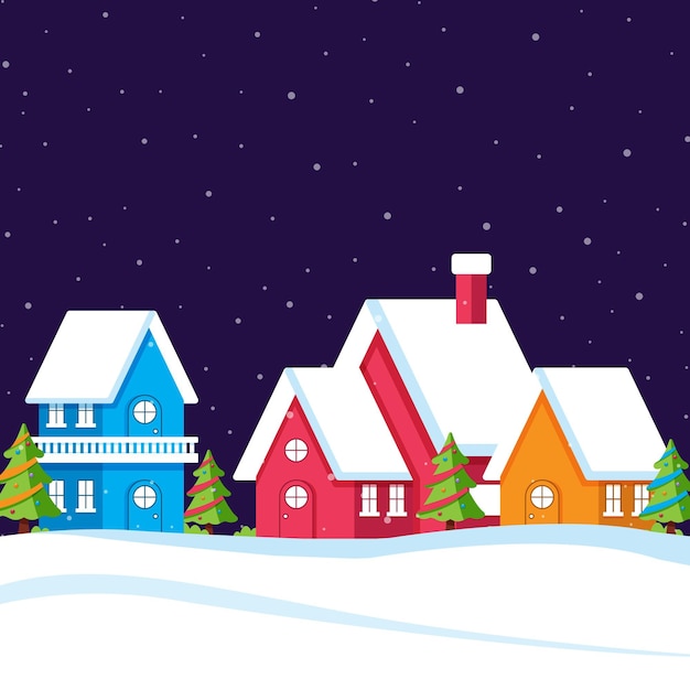 Flat christmas village illustration