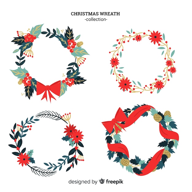 Flat christmas wreath collection