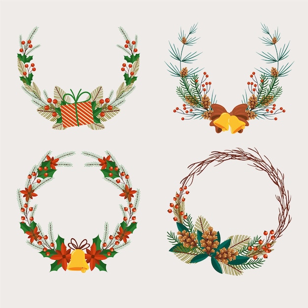 Free vector flat christmas  wreath collection