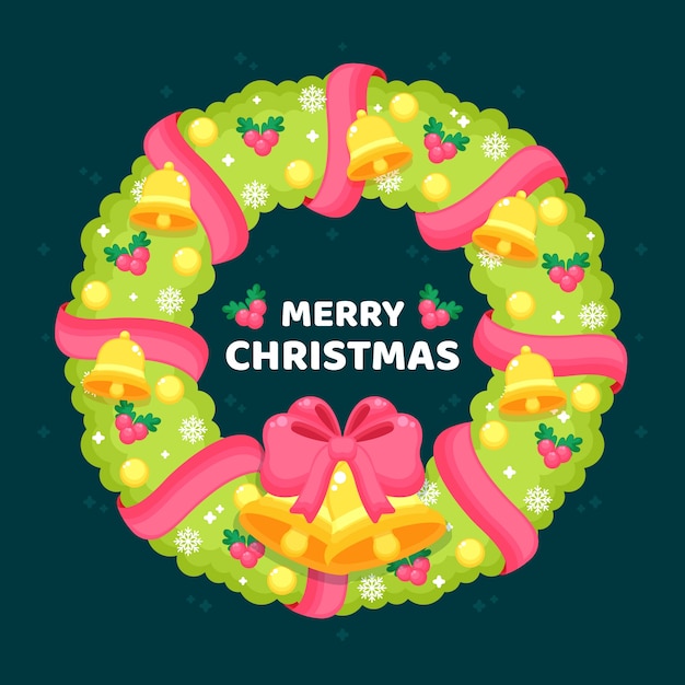 Flat christmas wreath with greeting