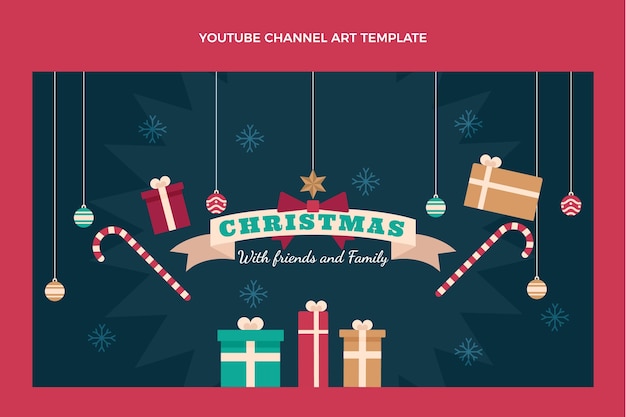 Free vector flat christmas youtube channel art