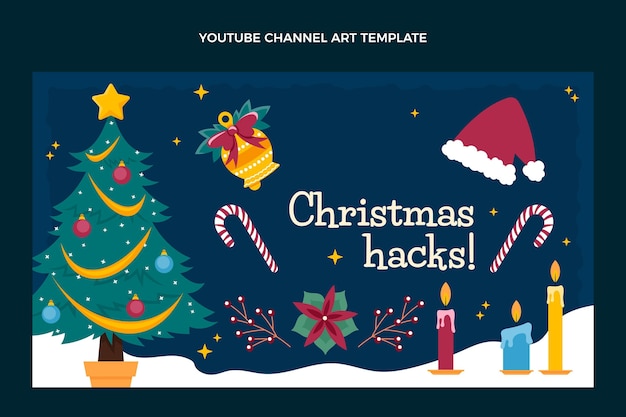 Free vector flat christmas youtube channel art