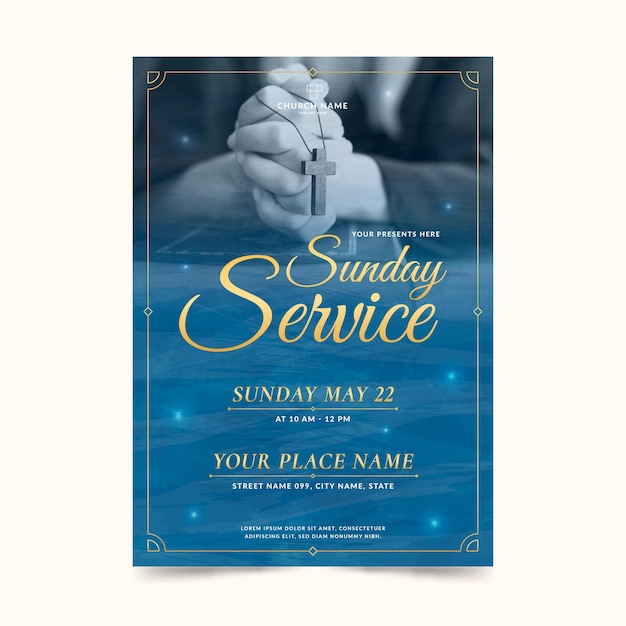 Free vector flat church flyer with photo