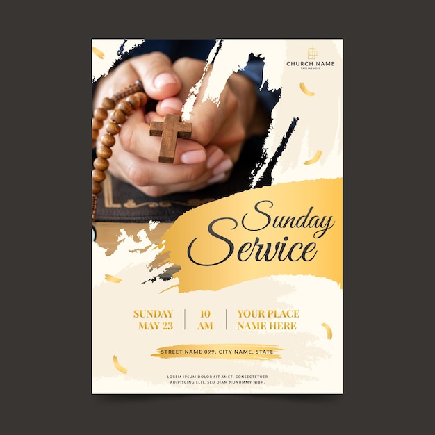 Free vector flat church flyer with photo