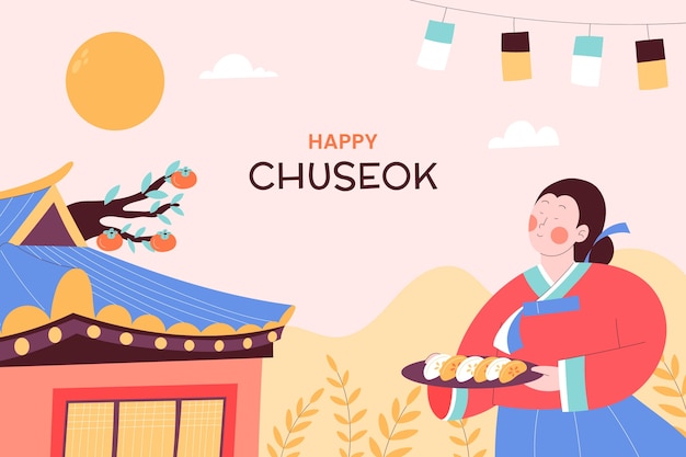 Vettore gratuito sfondo piatto chuseok