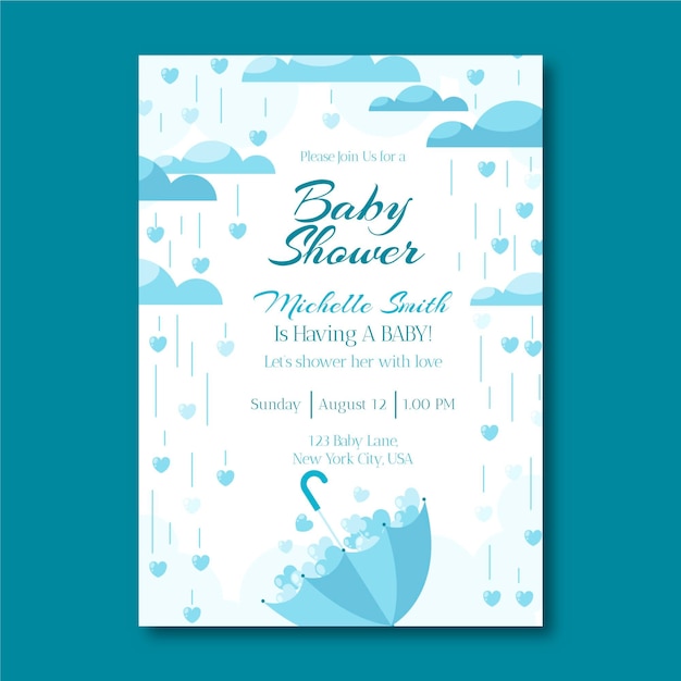 Vettore gratuito modello piatto chuva de amor baby shower invito