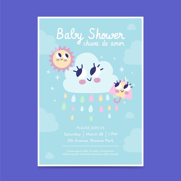 Free vector flat chuva de amor baby shower invitation