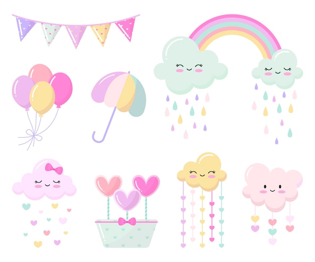 Free vector flat chuva de amor decoration element set